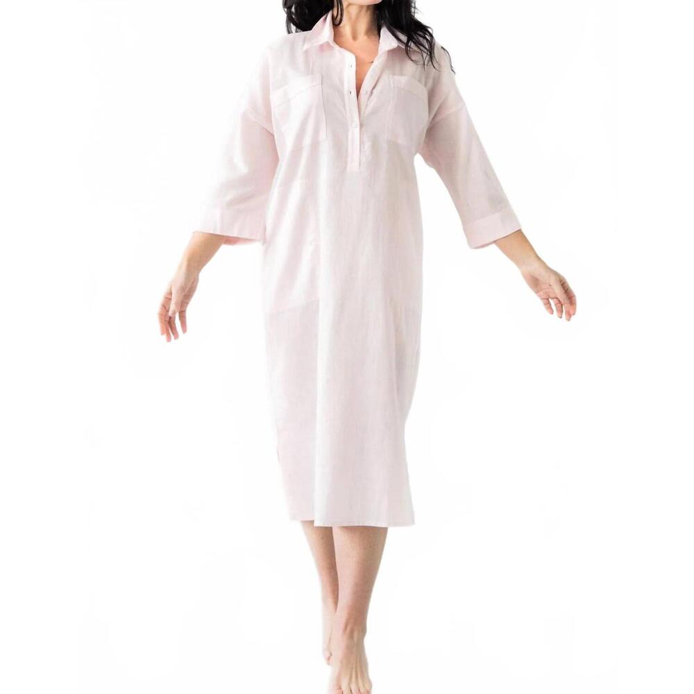 NEW SALUA oversized button down long sleep shirt in pink